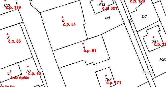 Tachlovice 51 na parcele st. 4 v KÚ Tachlovice, Katastrální mapa