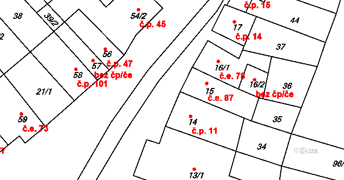 Rabštejn nad Střelou 87, Manětín na parcele st. 15 v KÚ Rabštejn nad Střelou, Katastrální mapa