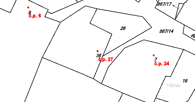 Bezděčín 27, Želeč na parcele st. 36 v KÚ Bezděčín, Katastrální mapa