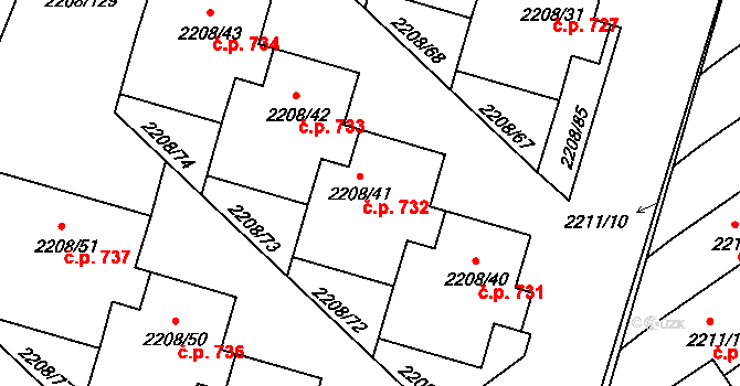 Veselí nad Lužnicí II 732, Veselí nad Lužnicí na parcele st. 2208/41 v KÚ Veselí nad Lužnicí, Katastrální mapa