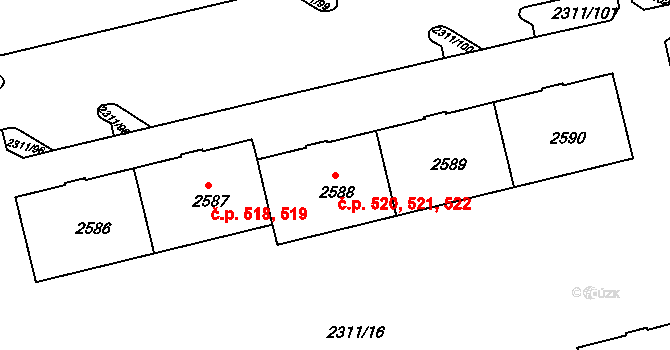 Týnské Předměstí 520,521,522, Domažlice na parcele st. 2588 v KÚ Domažlice, Katastrální mapa