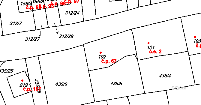 Týnec 67 na parcele st. 102 v KÚ Týnec u Janovic nad Úhlavou, Katastrální mapa
