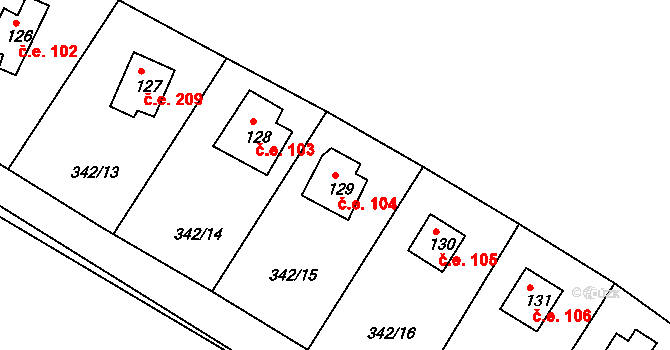 Pňovany 104 na parcele st. 129 v KÚ Dolany u Stříbra, Katastrální mapa