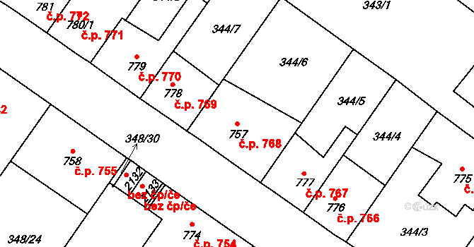 Přeštice 768 na parcele st. 757 v KÚ Přeštice, Katastrální mapa