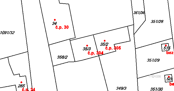 Velká Ves 304, Broumov na parcele st. 35/3 v KÚ Velká Ves u Broumova, Katastrální mapa
