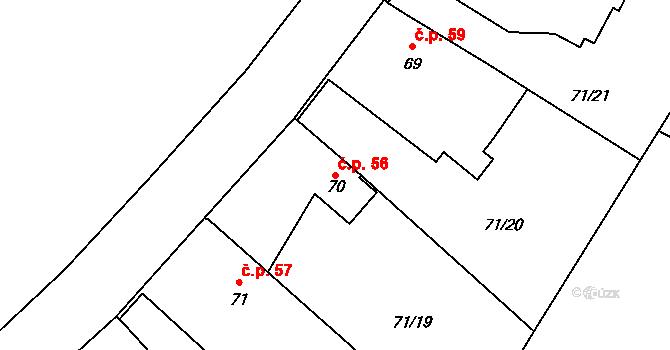 Neznášov 56, Rožnov na parcele st. 70 v KÚ Neznášov, Katastrální mapa