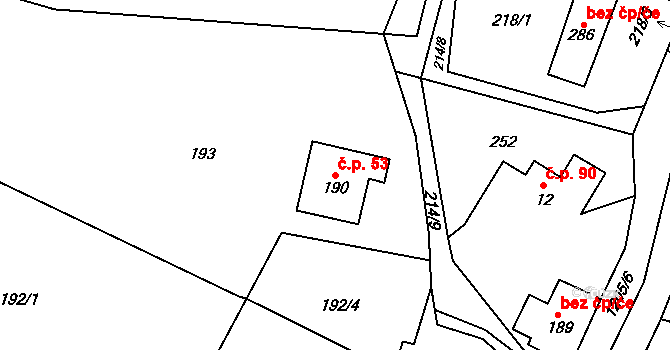 Horní Radechová 53 na parcele st. 190 v KÚ Horní Radechová, Katastrální mapa