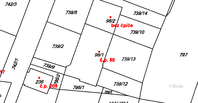 Horní Roveň 50, Dolní Roveň na parcele st. 96/1 v KÚ Horní Roveň, Katastrální mapa