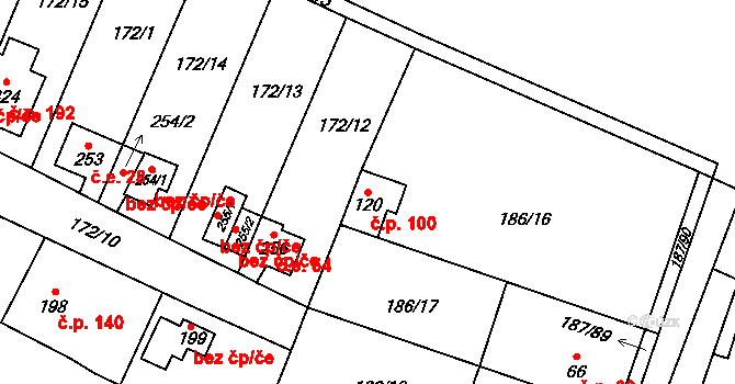 Černá za Bory 100, Pardubice na parcele st. 120 v KÚ Černá za Bory, Katastrální mapa