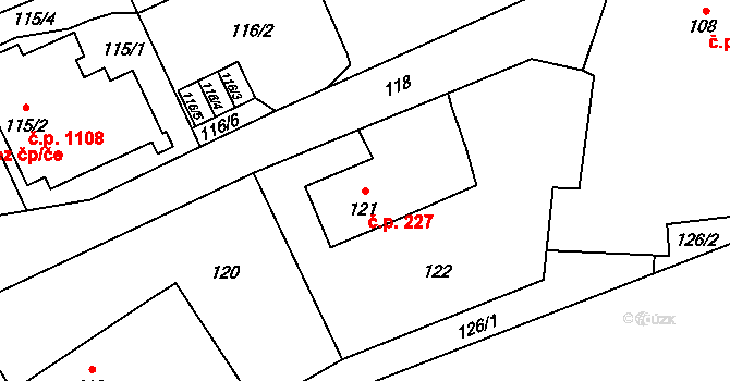 Dětmarovice 227 na parcele st. 121 v KÚ Dětmarovice, Katastrální mapa