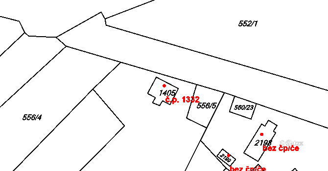 Vizovice 1332 na parcele st. 1405 v KÚ Vizovice, Katastrální mapa