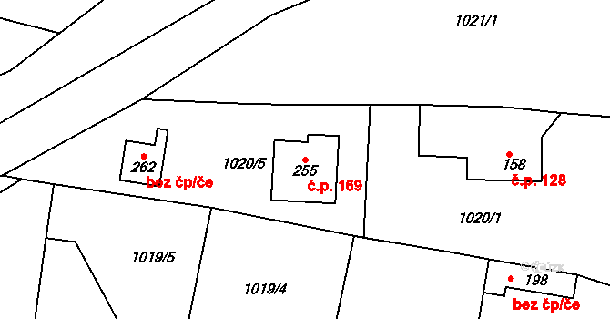Božetice 169 na parcele st. 255 v KÚ Božetice, Katastrální mapa