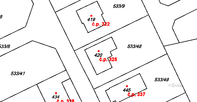 Unčín 325, Krupka na parcele st. 420 v KÚ Unčín u Krupky, Katastrální mapa
