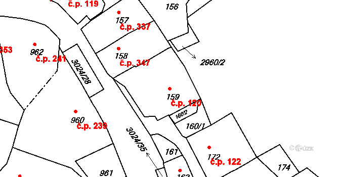 Štramberk 120 na parcele st. 159 v KÚ Štramberk, Katastrální mapa