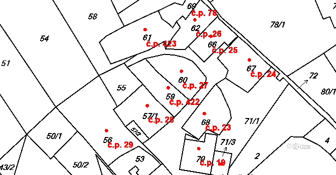 Štramberk 422 na parcele st. 59 v KÚ Štramberk, Katastrální mapa