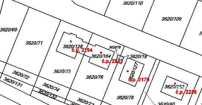 Tachov 2233 na parcele st. 3620/164 v KÚ Tachov, Katastrální mapa