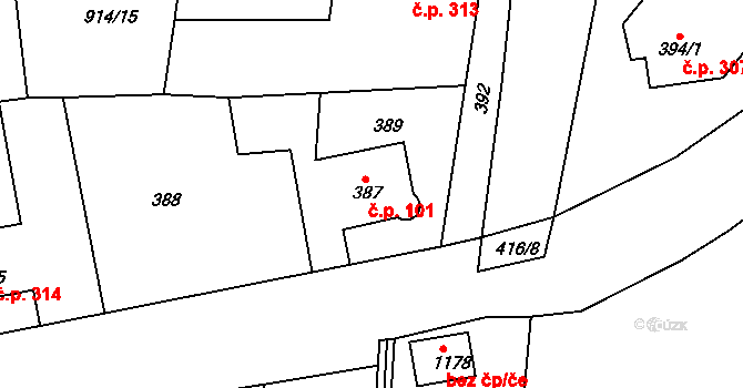 Rynholec 101 na parcele st. 387/1 v KÚ Rynholec, Katastrální mapa