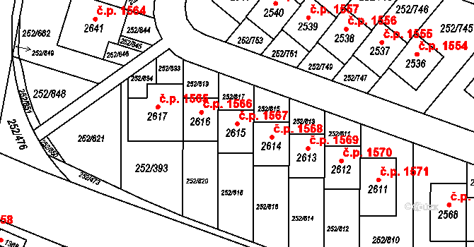 Rosice 1567 na parcele st. 2615 v KÚ Rosice u Brna, Katastrální mapa
