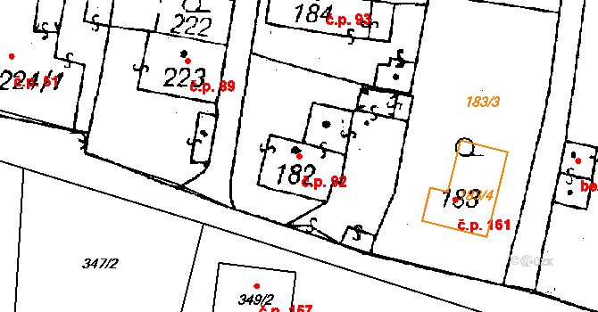 Dolní Sekyřany 92, Heřmanova Huť na parcele st. 182 v KÚ Dolní Sekyřany, Katastrální mapa