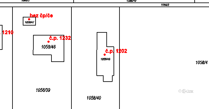 Bludovice 1202, Havířov na parcele st. 1058/43 v KÚ Bludovice, Katastrální mapa