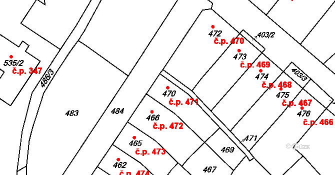 Chabařovice 471 na parcele st. 470 v KÚ Chabařovice, Katastrální mapa