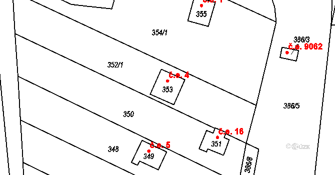 Koštov 4, Trmice na parcele st. 353 v KÚ Koštov, Katastrální mapa