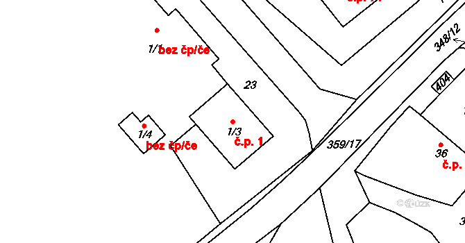 Břevnice 1 na parcele st. 1/3 v KÚ Břevnice, Katastrální mapa