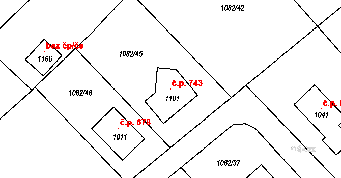 Kudlov 743, Zlín na parcele st. 1101 v KÚ Kudlov, Katastrální mapa