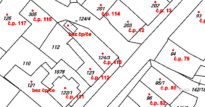 Přibyslav 113 na parcele st. 124/3 v KÚ Přibyslav, Katastrální mapa