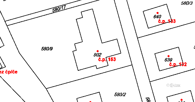 Svinaře 153 na parcele st. 802 v KÚ Svinaře, Katastrální mapa