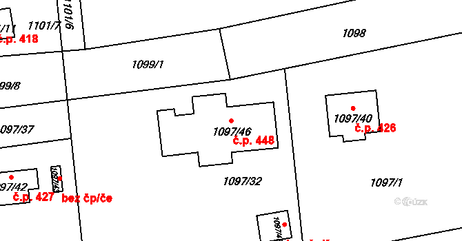 Grygov 448 na parcele st. 1097/46 v KÚ Grygov, Katastrální mapa