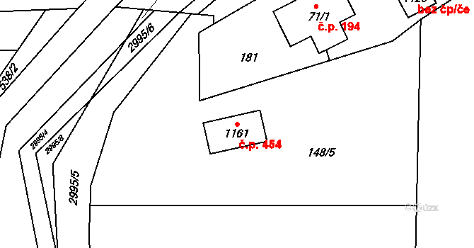 Komorní Lhotka 454 na parcele st. 1161 v KÚ Komorní Lhotka, Katastrální mapa
