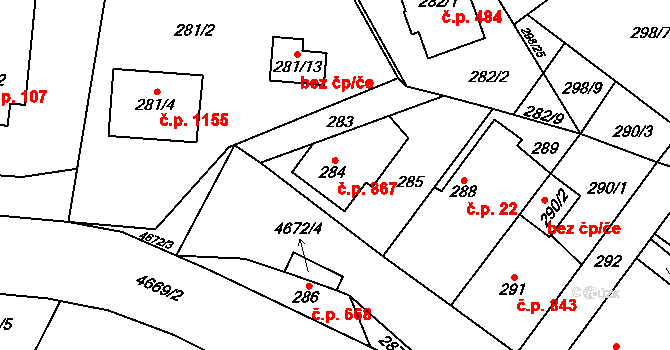 Chotěboř 867 na parcele st. 284 v KÚ Chotěboř, Katastrální mapa