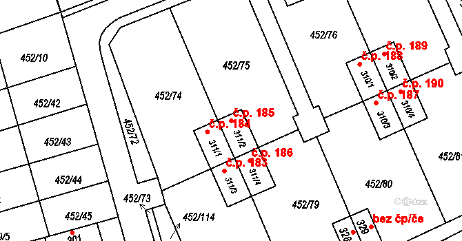 Malá Čermná 185, Čermná nad Orlicí na parcele st. 311/2 v KÚ Malá Čermná nad Orlicí, Katastrální mapa