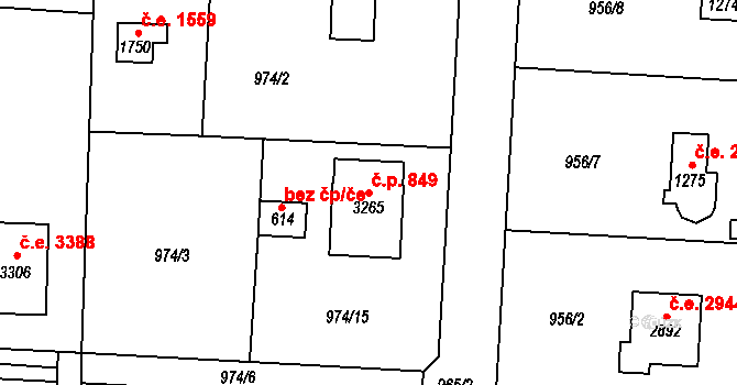 Litice 849, Plzeň na parcele st. 3265 v KÚ Valcha, Katastrální mapa