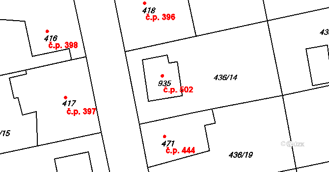 Šťáhlavy 502 na parcele st. 935 v KÚ Šťáhlavy, Katastrální mapa