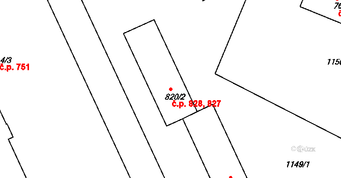 Vamberk 827,828 na parcele st. 820/2 v KÚ Vamberk, Katastrální mapa