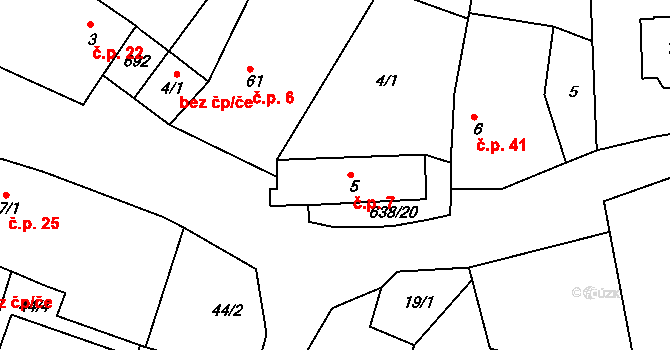 Nezbavětice 7 na parcele st. 5 v KÚ Nezbavětice, Katastrální mapa