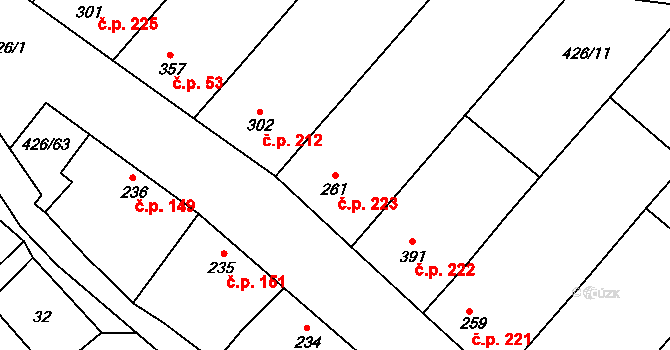 Křepice 223 na parcele st. 261 v KÚ Křepice u Hustopečí, Katastrální mapa
