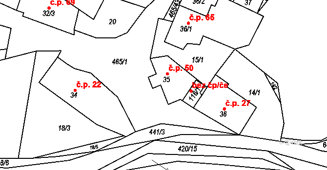 Hrochov 50, Lipová na parcele st. 35 v KÚ Hrochov, Katastrální mapa