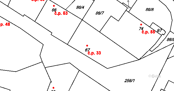 Dobronice 33, Tavíkovice na parcele st. 67 v KÚ Dobronice, Katastrální mapa