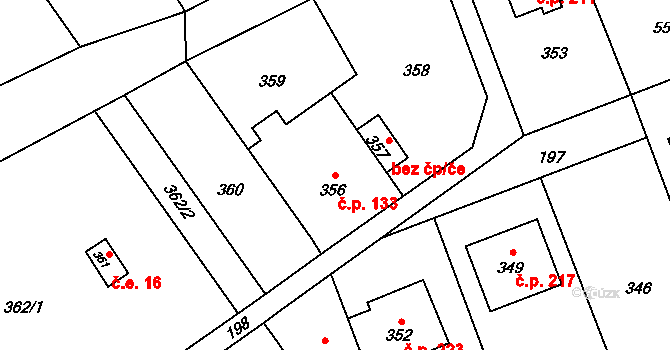 Přerov VII-Čekyně 133, Přerov na parcele st. 356 v KÚ Čekyně, Katastrální mapa