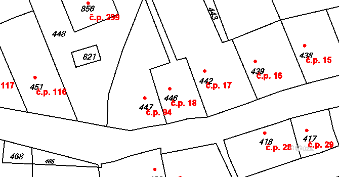 Drahelice 18, Nymburk na parcele st. 446 v KÚ Drahelice, Katastrální mapa