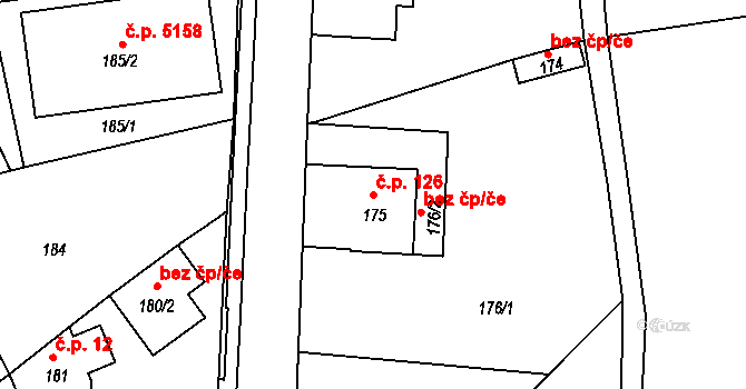 Rýnovice 126, Jablonec nad Nisou na parcele st. 175 v KÚ Rýnovice, Katastrální mapa