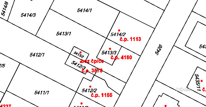 Jihlava 4160 na parcele st. 5413/3 v KÚ Jihlava, Katastrální mapa
