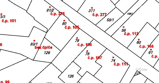 Rožďalovice 106 na parcele st. 79 v KÚ Rožďalovice, Katastrální mapa