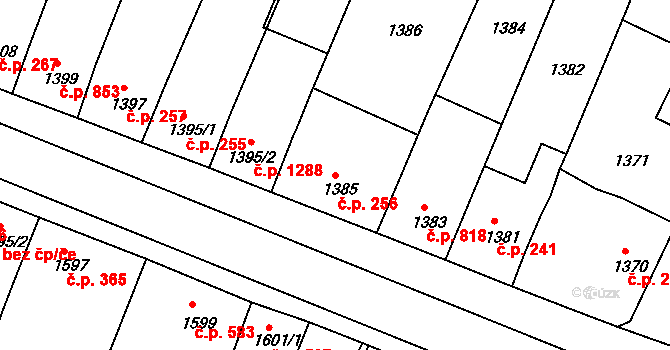 Ratíškovice 256 na parcele st. 1385 v KÚ Ratíškovice, Katastrální mapa