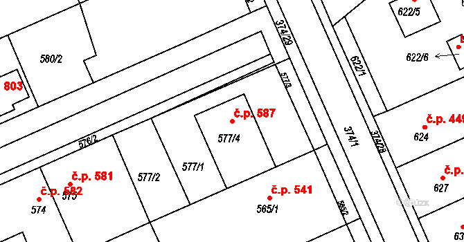 Chropyně 587 na parcele st. 577/4 v KÚ Chropyně, Katastrální mapa