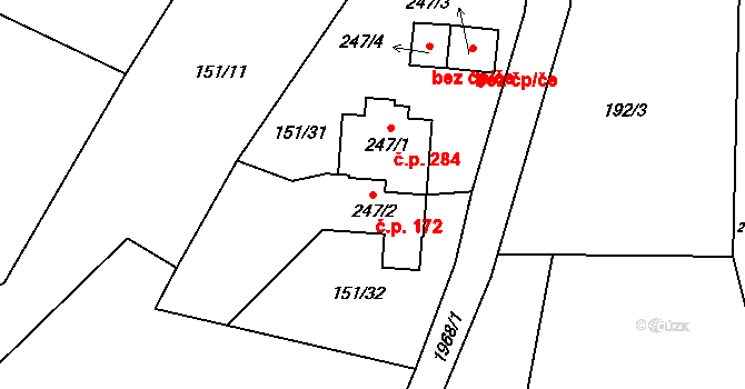 Hrádek 172 na parcele st. 247/2 v KÚ Hrádek, Katastrální mapa