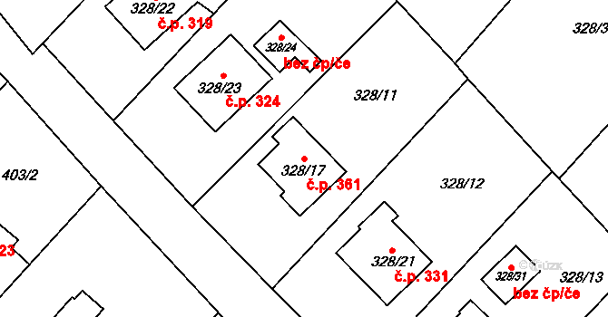 Krmelín 361 na parcele st. 328/17 v KÚ Krmelín, Katastrální mapa